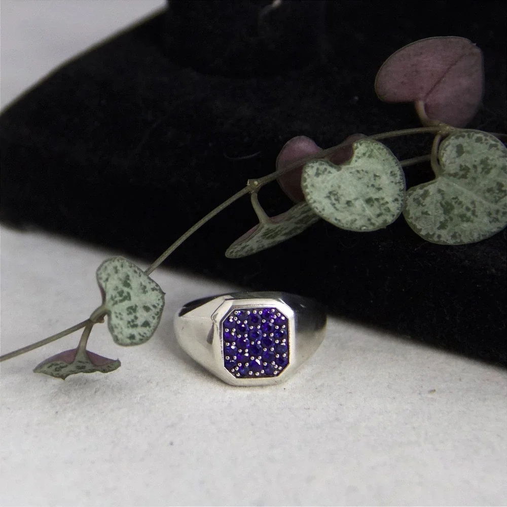 David Yurman Sterling Silver Streamline Pave Purple Sapphire Signet Ring Sz 8